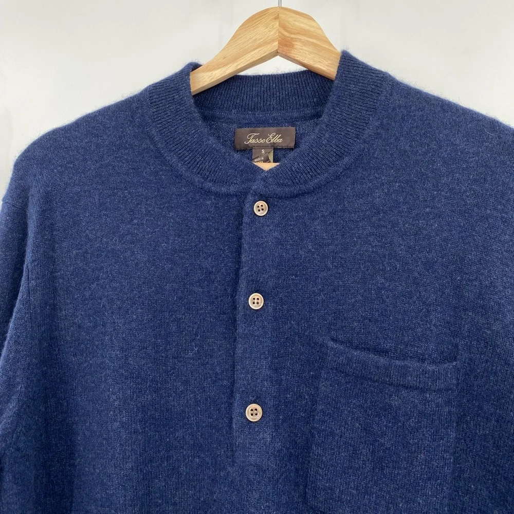 NWT Tasso Elba Men's 100% Cashmere Henley Sweater Navy Size S